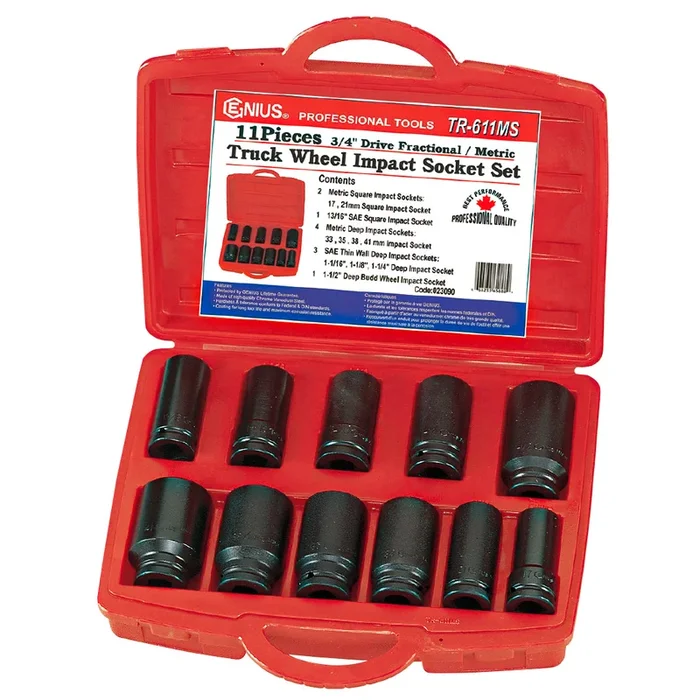 Genius Tools 11 Piece 3/4″ Dr. Metric & SAE Truck Wheel Impact Socket Set (CR-Mo) – TR-611MS