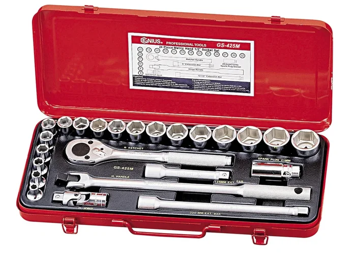 Genius Tools 24 Piece 1/2″ Dr. Metric Hand Socket Set – GS-425M