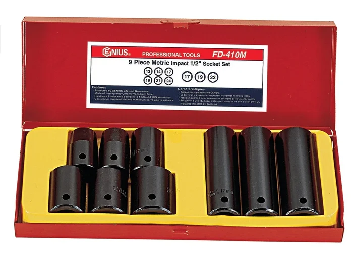 Genius Tools 9 Piece 1/2″ Dr. Metric Wheel Impact Socket – FD-410M