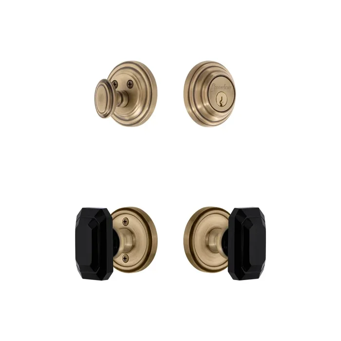 Georgetown Rosette Entry Set with Baguette Black Crystal Knob – Vintage Brass