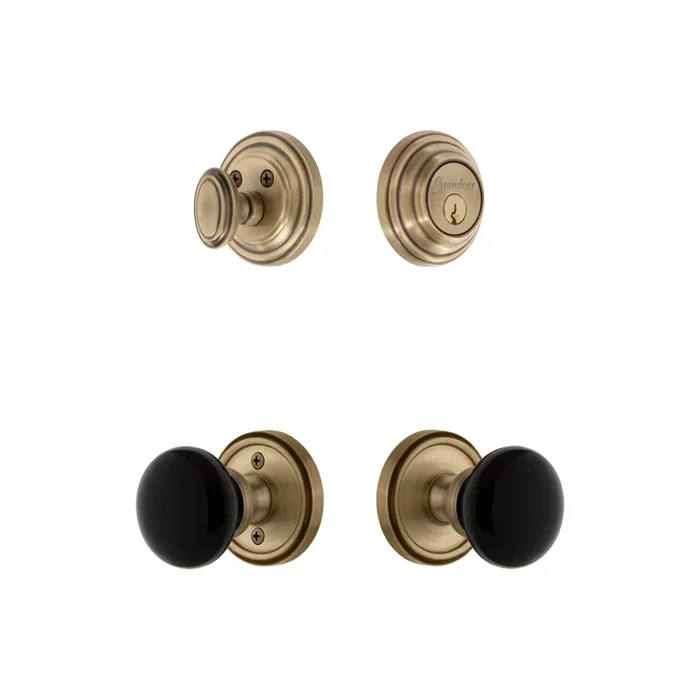 Georgetown Rosette Entry Set with Coventry Knob in Vintage Brass – Grandeur