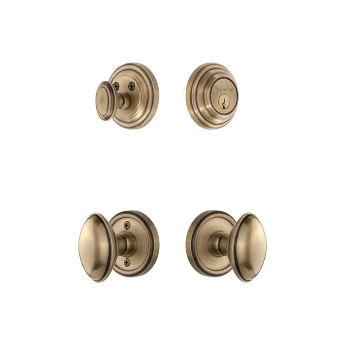 Georgetown Rosette Entry Set with Eden Prairie Knob – Vintage Brass