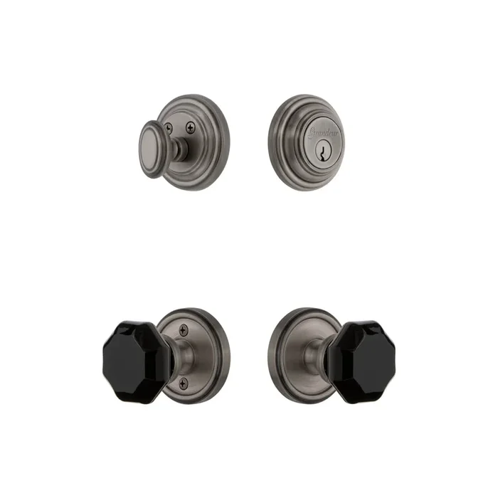 Georgetown Rosette Entry Set with Lyon Knob – Antique Pewter