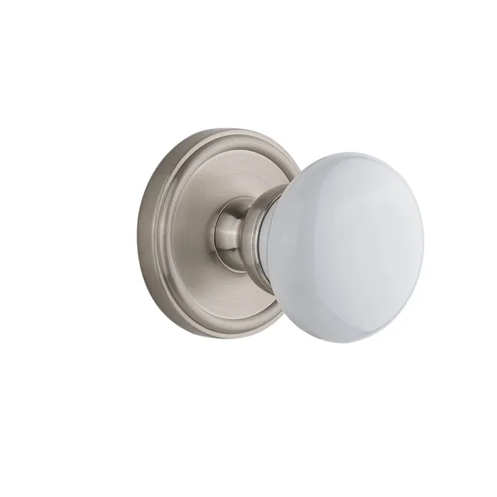 Georgetown Rosette with Hyde Park Knob – Satin Nickel Privacy Door Hardware
