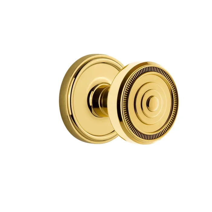 Georgetown Rosette with Soleil Knob – Polished Brass Passage Door Hardware