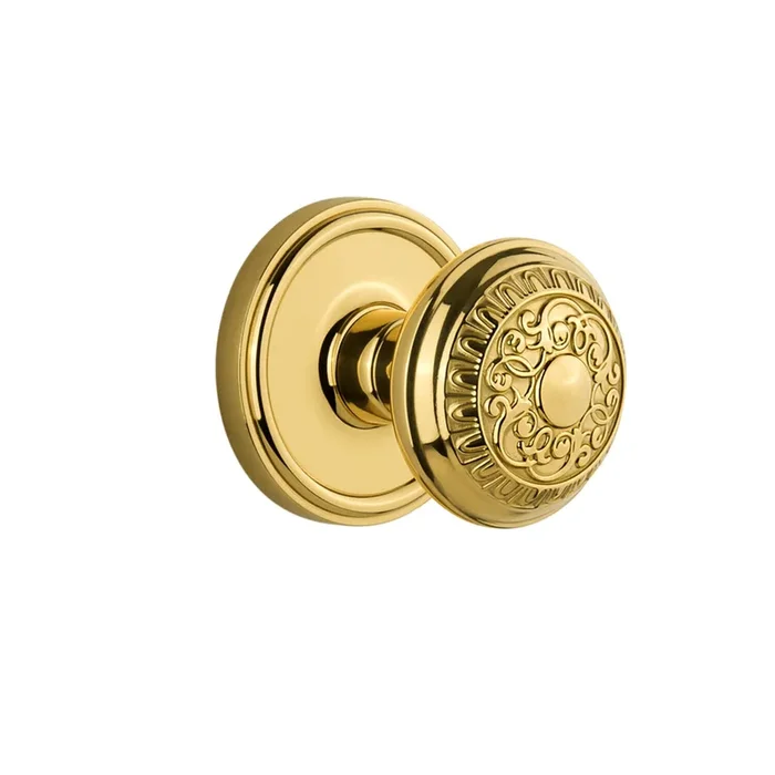 Georgetown Rosette with Windsor Knob – Polished Brass Privacy Door Hardware