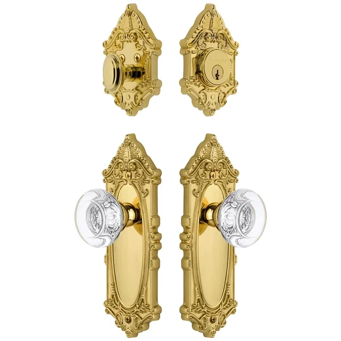 Grande Victorian Long Plate Entry Set with Bordeaux Crystal Knob – Lifetime Brass