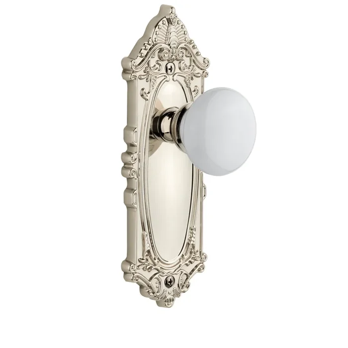 Grande Victorian Long Plate with Hyde Park Knob – Polished Nickel Double Dummy