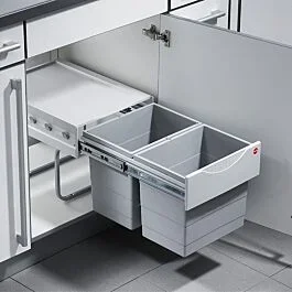 Hailo 12.68 Quart and 19 Quart Tandem Plastic Sliding Waste Bin, Gray