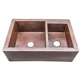 Hammered Copper 36” X 24-1/4” X 10”, Farmhouse Apron Dual Bowl 60/40 Kitchen Sink