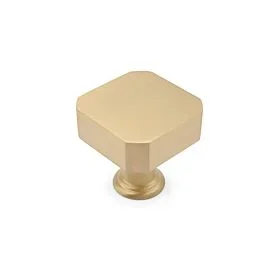 Hapny Home Mod Satin Brass Square Cabinet Hardware Knob, 1-1/8″ (29mm) Projection