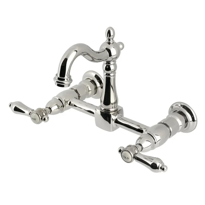 Heirloom Double-Handle Wall-Mount Bridge Kitchen Faucet, Polished Nickel