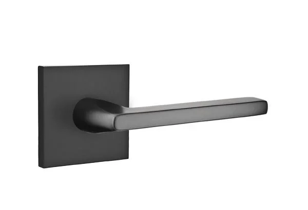 Helios Lever Left Hand Privacy Lock with Square Rose – Flat Black Finish