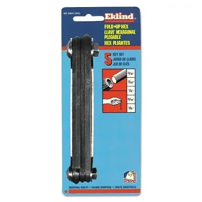 Inch Fold-Up Hex Key Set, 5 per fold-up, Hex Tip, Inch