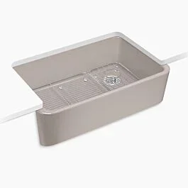 Ironridge 34″ undermount single-bowl farmhouse kitchen sink in Truffle
