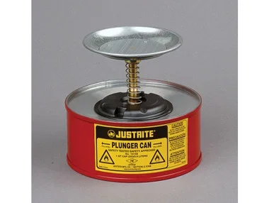 Justrite Plunger Dispensing Can – 1 Quart – Perforated Pan Screen Serves As Flame Arrester – Steel – Red – 10108