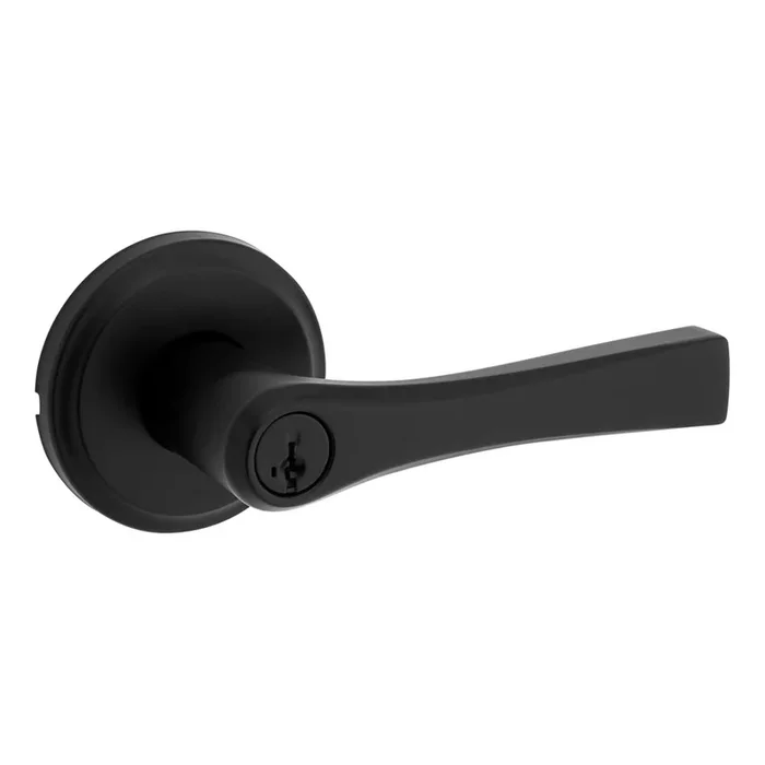 Katella Lever Entry Door Lock SmartKey with 6AL Latch – Matte Black Finish by Kwikset