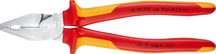 KNIPEX KNIPEX 02 06 225 High Leverage Combination Pliers insulated with multi-component grips, VDE-tested chrome-plated 225 mm