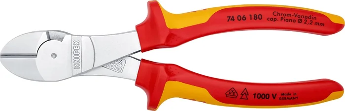KNIPEX KNIPEX 74 06 180 High Leverage Diagonal Cutter insulated with multi-component grips, VDE-tested chrome-plated 180 mm