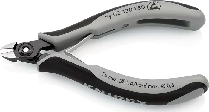 KNIPEX KNIPEX 79 02 120 ESD Precision Electronics Side Cutter ESD with multi-component grips burnished 120 mm