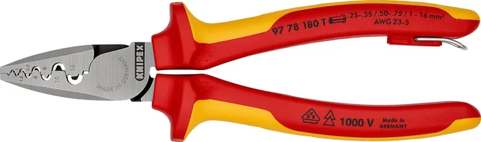 KNIPEX KNIPEX 97 78 180 T Crimping Pliers for wire ferrules insulated with multi-component grips, VDE-tested with integrated ins
