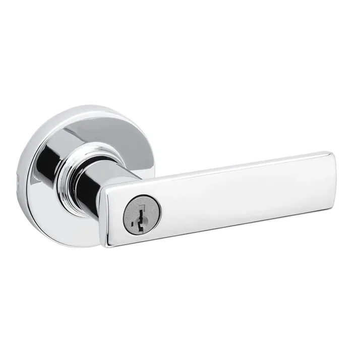 Kwikset Breton Lever with Round Rose Entry Door Lock SmartKey – Bright Chrome Finish