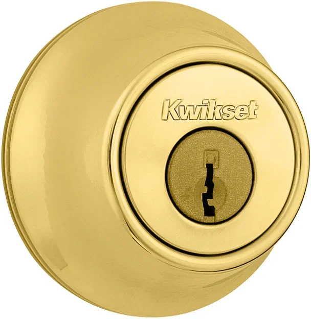 Kwikset Single Cylinder Deadbolt, KW1 Keyway, Bright Brass Finish