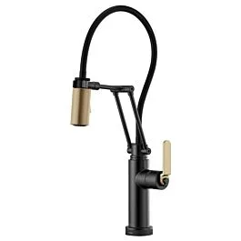 LITZE SmartTouch Articulating Kitchen Faucet with Industrial Handle, Matte Black / Luxe Gold
