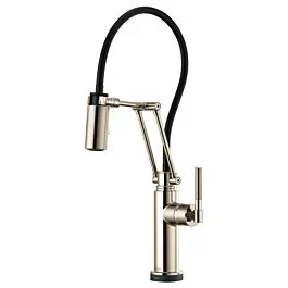 LITZE SmartTouch Articulating Kitchen Faucet with Knurled Handle, Polished Nickel