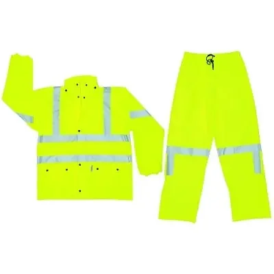 Luminator Class III Rain Suit, 0.4 mm Polyurethane, Fluorescent Lime, Large