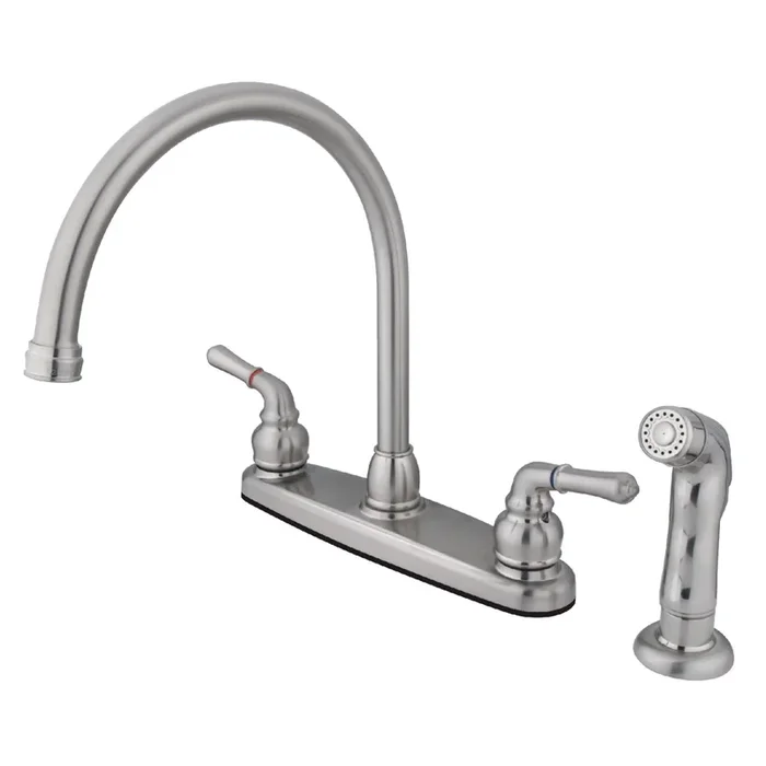 Magellan Double-Handle 8″ Centerset Kitchen Faucet with Side Sprayer, Brushed Nickel – Kingston Brass