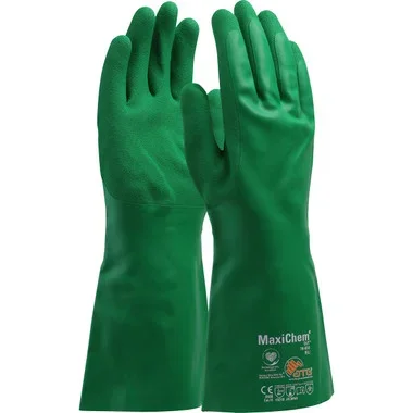 MaxiChem Cut Nitrile Blend Coated Glove w/HPPE Liner & Non-Slip Grip on Palm Fingers – 14″ – Green – 6/DZ – 76-833