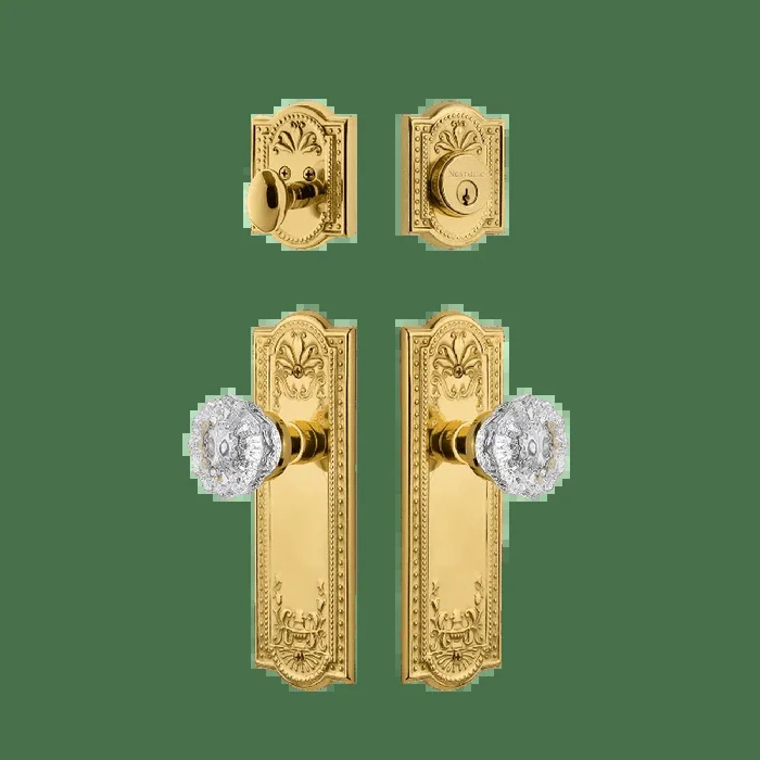 Meadows Entry Set with Crystal Knob in Unlacquered Brass – Vintage Door Hardware