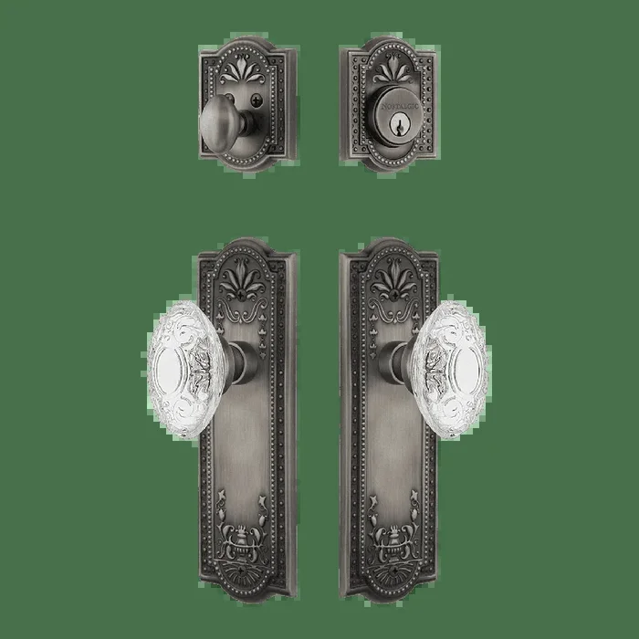 Meadows Entry Set with Crystal Victorian Knob in Antique Pewter