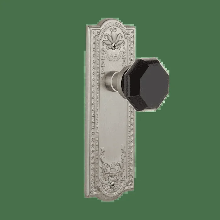 Meadows Long Plate with Black Waldorf Knob – Satin Nickel