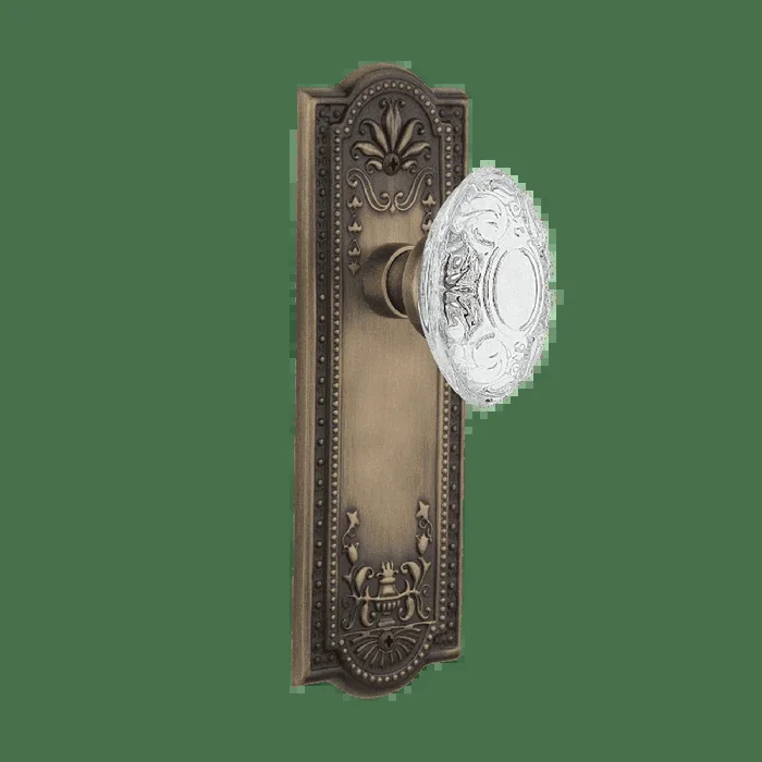 Meadows Long Plate with Crystal Victorian Knob – Antique Brass