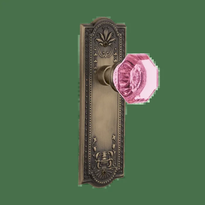 Meadows Long Plate with Pink Waldorf Knob – Antique Brass