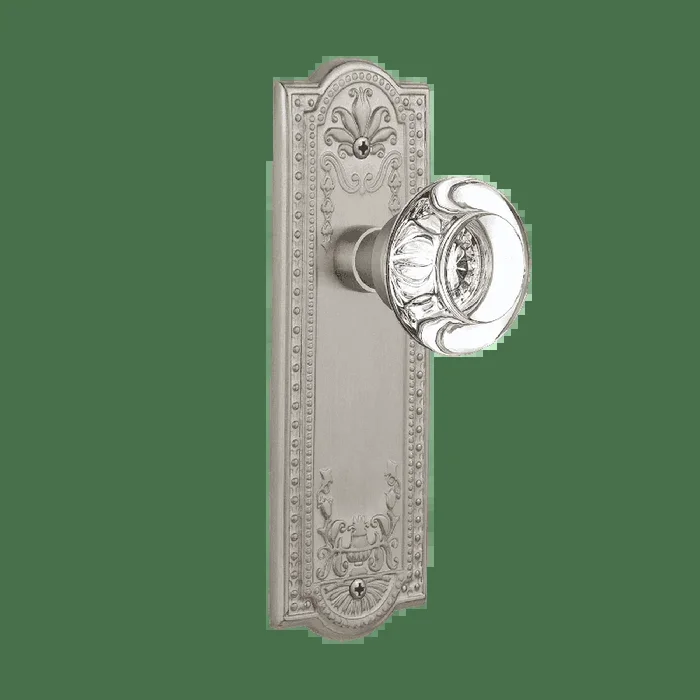 Meadows Long Plate with Round Clear Crystal Knob – Satin Nickel Privacy Door Hardware