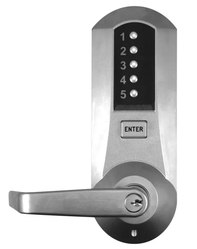 Mechanical Pushbutton Exit Trim Lock with Prep and Winston Lever Satin Chrome Finish