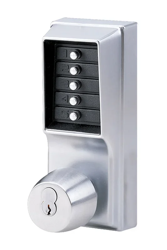 Mechanical Pushbutton Knob Lock Combination with Key Override – Satin Chrome Finish