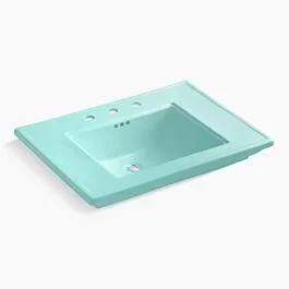Memoirs 30″ pedestal/console table bathroom sink Fireclay, in 150th Spring Green with 3 Faucet Holes