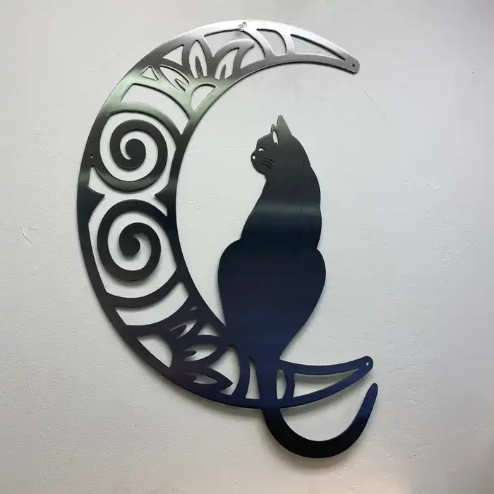 Metal Art of Wisconsin Cat on the Moon