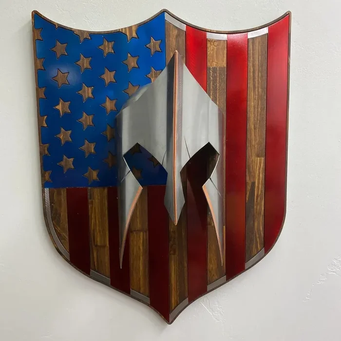 Metal Art of Wisconsin Mounted Spartan Helmet on Burnt