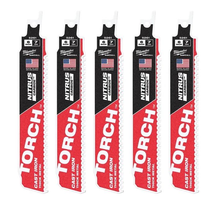 MILWAUKEE 8 TPI TORCH™ Cast Iron SAWZALL® Blade w/ NITRUS CARBIDE™ (5 PACK)