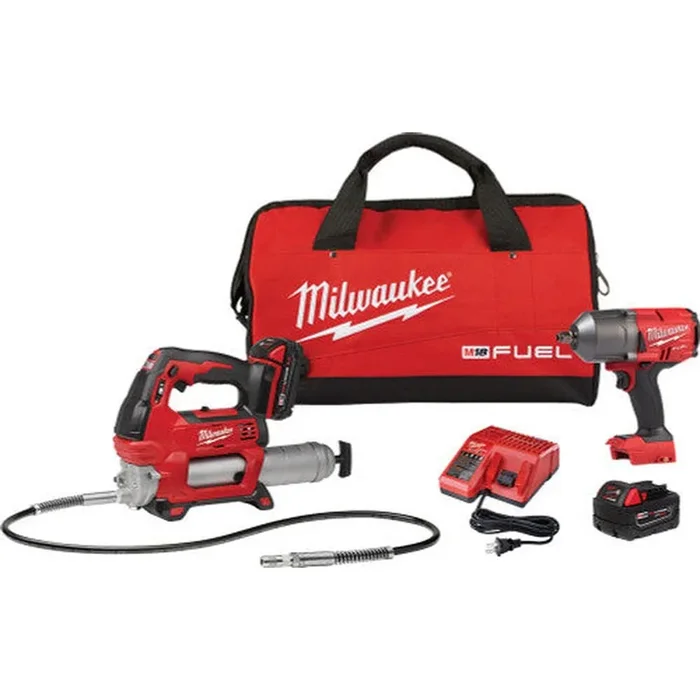 Milwaukee Tool 2767-22GR M18 18V 1/2″ IMPACT WRENCH AND 18V GREASE GUN COMBO KIT