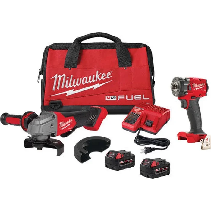 Milwaukee Tool 2991-22 M18 COMPACT IMPACT WRENCH & GRINDER 2-TOOL COMBO KIT, (2) BATTERIES, (1) MULTI-VOLTAGE CHARGER
