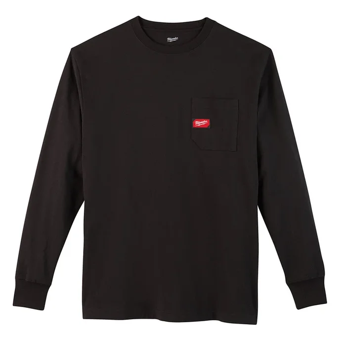 Milwaukee Tool 602B-L Long Sleeve Heavy Duty Pocket T-Shirt – Black, Large