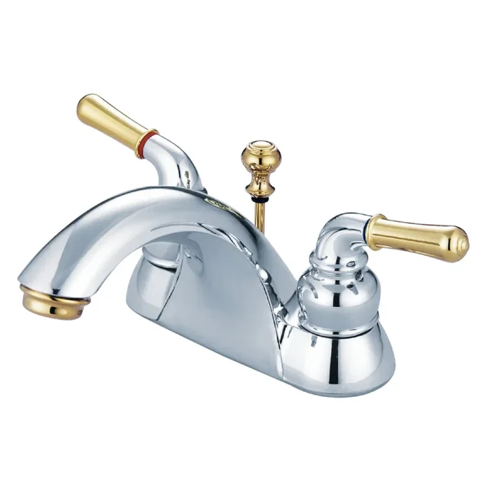 Naples Double-Handle 4″ Centerset Bathroom Faucet with Pop-Up Drain, Polished Chrome/Polished Brass