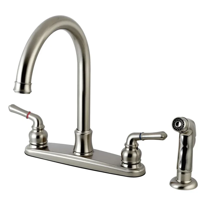 Naples Double-Handle 8″ Centerset Kitchen Faucet with Side Sprayer, Brushed Nickel – Kingston Brass