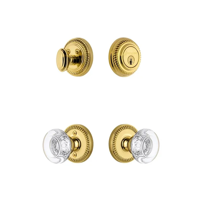 Newport Rosette Entry Set with Bordeaux Crystal Knob – Lifetime Brass